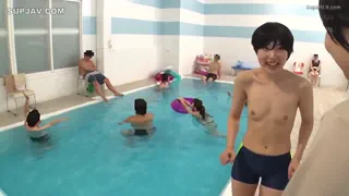 Flat chested Asian petite girl Akana Ito Minasuki Hikaru masturbates in men's swimsuit at prefectural pool old man big dick creampies her worst ever JAV